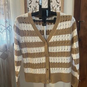 Striped Tan and White Women's Sweater